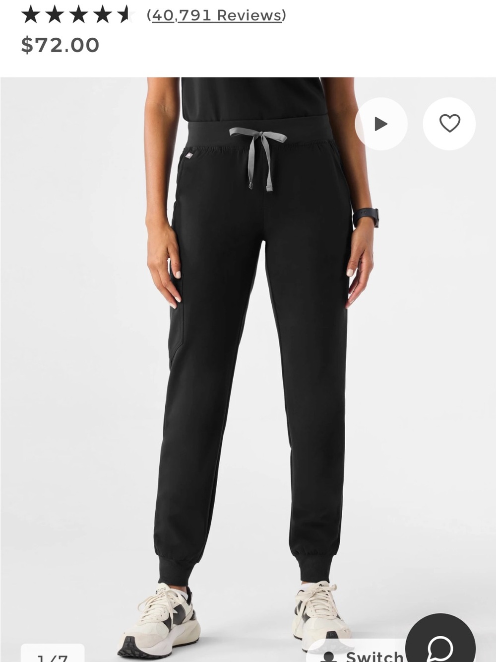Figs Black Zamora Jogger Pants with Gray Drawstring - XS